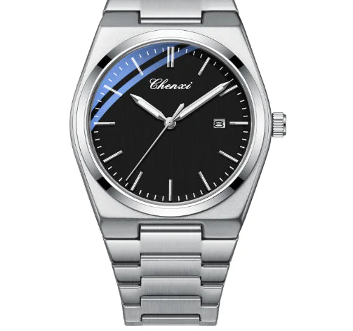 Men's Quartz Watch with Luminous Calendar & Waterproof Stainless Steel Band