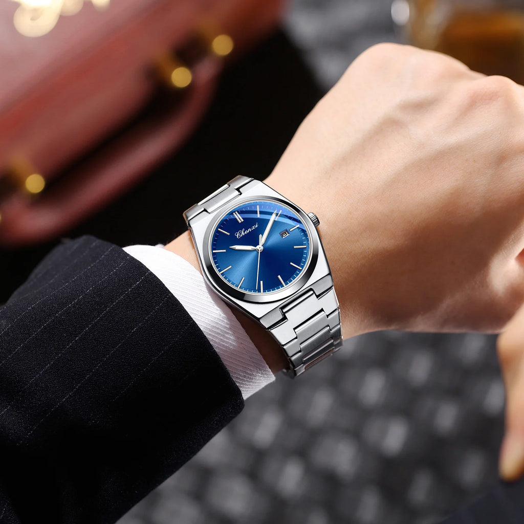 Men's Quartz Watch with Luminous Calendar & Waterproof Stainless Steel Band