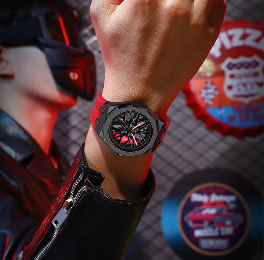 Men's Forged Hollow Waterproof Wheel Design Quartz Watch