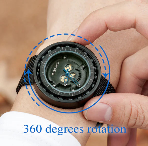 BOBO BIRD Men's Wooden Quartz Skull Waterproof Watch